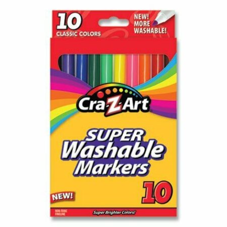 CRAZART SUPER WASHABLE MARKERS, FINE BULLET TIP, ASSORTED COLORS, 10 Pieces 1016148